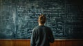 a student solving a complex problem on a chalkboard, demonstrating deductive