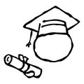 Student in a square academic hat. A student with a diploma. Graduation. Diploma rolled into a roll. Human avatar vector illustrati