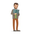 Student Standing and Reading Textbook Flat Vector