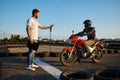 Student at the starting line, motorcycle school