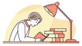 Student Studying with Books Vector for Focused Learning, vector design Generative AI Royalty Free Stock Photo