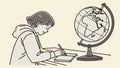 Student Studying Globe, Geography Education Learning, vector design Generative AI Royalty Free Stock Photo