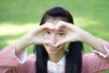 Student teen beautiful girl Dress Pink smile give heart