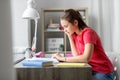 Student teenage girl reading book at home Royalty Free Stock Photo