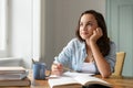 Student teenage girl studying at home daydreaming Royalty Free Stock Photo