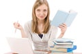 Student teenager woman with laptop book