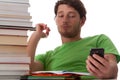 Student texting to his lover Royalty Free Stock Photo