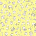 Student Things Doodle Pattern. Cute Vector Back to School Background.