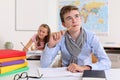 Student thinking in classroom Royalty Free Stock Photo