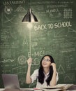 Student turn on a lightbulb in class Royalty Free Stock Photo