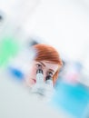 Student under microscope analysis Royalty Free Stock Photo