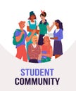 Student university community banner with young people flat vector illustration.
