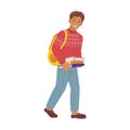 Preteen boy with books and satchel on shoulders