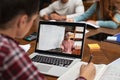 Student watching online lesson Royalty Free Stock Photo