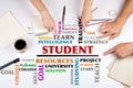 STUDENT word cloud. The meeting at the white office table Royalty Free Stock Photo