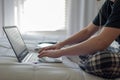 Student working on laptop in the morning Royalty Free Stock Photo