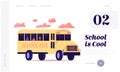Students Back to School at Coronavirus Landing Page Template. Schoolkid Characters in Masks Sitting in Yellow School Bus Royalty Free Stock Photo