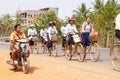 Students bicycle home from school