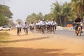 Students bicycle home from school