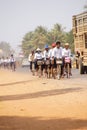 Students bicycle home from school