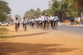 Students bicycle home from school