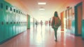 students blurred high school interior Royalty Free Stock Photo