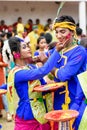 Students are celebrating Holi or `Basanta Utsav` at in Kolkata, India on March 2020. Royalty Free Stock Photo