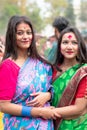 Students are celebrating Holi or `Basanta Utsav` at in Kolkata, India on March 2020 Royalty Free Stock Photo