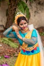 Students are celebrating Holi or `Basanta Utsav` at Rabindra Bharati University campus in Kolkata, India on 5th March 2020 Royalty Free Stock Photo