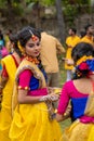 Students are celebrating Holi or `Basanta Utsav` at Rabindra Bharati University campus in Kolkata, India on 5th March 2020