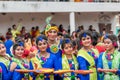 Students are celebrating Holi or `Basanta Utsav` at Rabindra Bharati University campus in Kolkata, India on 5th March 2020 Royalty Free Stock Photo