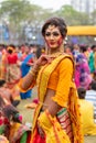 Students are celebrating Holi or `Basanta Utsav` at Rabindra Bharati University campus in Kolkata, India on 5th March 2020 Royalty Free Stock Photo