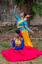 Students are celebrating Holi or `Basanta Utsav` at Rabindra Bharati University campus in Kolkata, India on 5th March 2020 Royalty Free Stock Photo