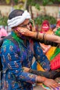 Students are celebrating Holi or `Basanta Utsav` at Rabindra Bharati University campus in Kolkata, India on 5th March 2020