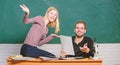 Students in classroom chalkboard background. Education concept. ertificate proves successfully passed university Royalty Free Stock Photo