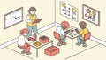 Students in classroom group study and collaborative learning Generative AI