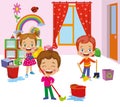 Students cleaning up school classrooms Royalty Free Stock Photo