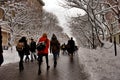 Students at Columbia University in the snow