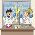 Students conduct a chemical experiment. The experiment failed.