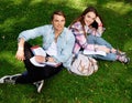 Students couple in a city park