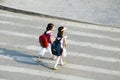 STUDENTS CROSSING STREET Royalty Free Stock Photo