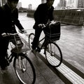 Students cycling in Hiroshima Japan