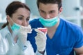 Students with dental prosthesis, dentures, prosthetics work. Royalty Free Stock Photo