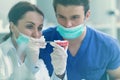 Students with dental prosthesis, dentures, prosthetics work. Royalty Free Stock Photo