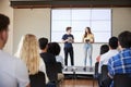 Students With Digital Tablets Giving Presentation To High School Class In Front Of Screen Royalty Free Stock Photo