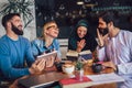 Students of diverse ethnic learning at home. Learning and preparing for university exam Royalty Free Stock Photo