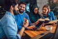 Students of diverse ethnic learning at home. Learning and preparing for university exam, selective focus Royalty Free Stock Photo