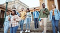 Students, diversity or walking on university steps, college campus or school stairs in morning class commute. Talking Royalty Free Stock Photo