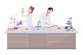 Students doing chemical experiment semi flat color vector characters Royalty Free Stock Photo