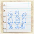 Students drawn on paper note, vector illustration Royalty Free Stock Photo